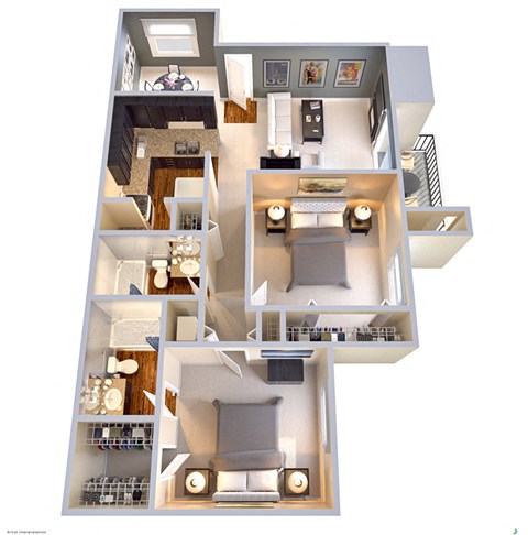 Floor plan for 2 beds, 2 baths, 925 sqft